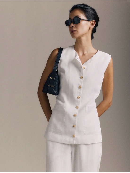 Quince Tops - Quince Ivory Sleeveless Button-Front Top
